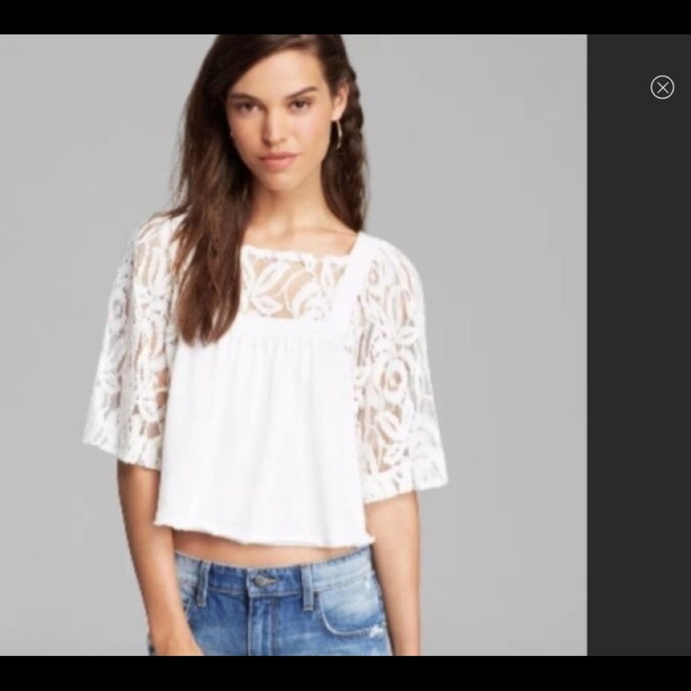 Free People Catalina Boho Lace Cropped Short Sleeve Top Sz large we the free